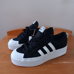 Adidas Black and White Platform Sneakers